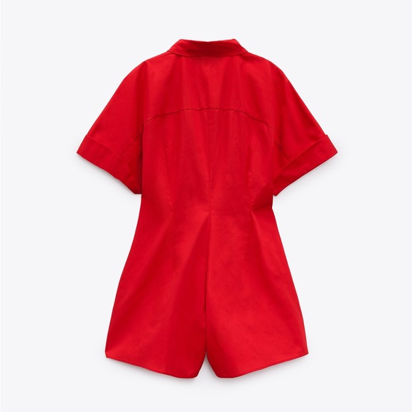 NWT ZARA SHORT POPLIN JUMPSUIT RED - Picture 5 of 8